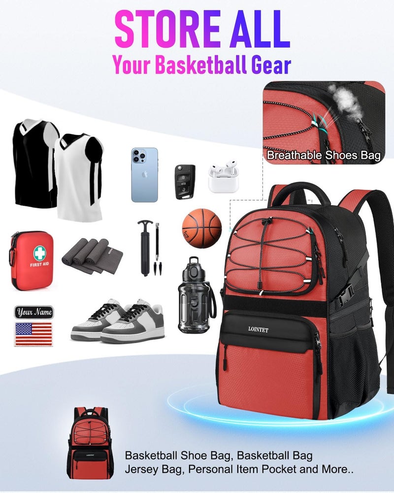 LOINTET Basketball Bag Backpack with Ball Holder Shoes Compartment, Large Basketball Accessories Sports Bag - Image 2